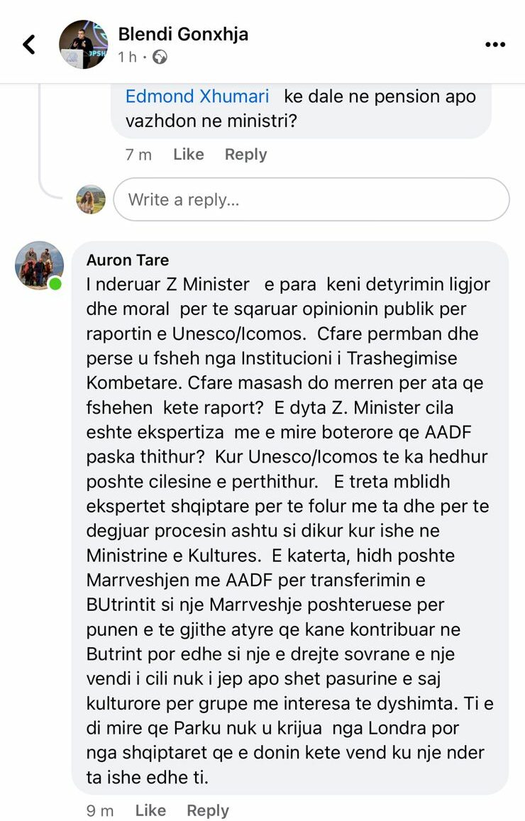 marreveshja per transferimin e butrintit poshteruese auron tare replikon me ministrin goxhnja unesco e hodhi poshte cfare masash do te merren