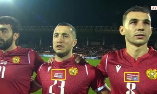 skandal ne miqesoren e yerevanit flamuri i kosoves vendoset mbrapsht ne fanellat e lojtareve te armenise