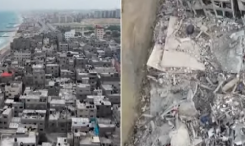 para dhe pas bombardimeve pamjet me dron qe tregojne se si gaza palestineze dikur e gjalle eshte shnderruar ne nje djerrine nga sulmet izraelite