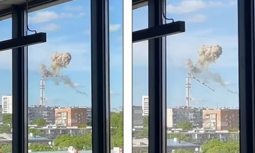 sulmet ruse momenti kur shembet kulla e televizionit ne qytetin e dyte me te madh te ukraines