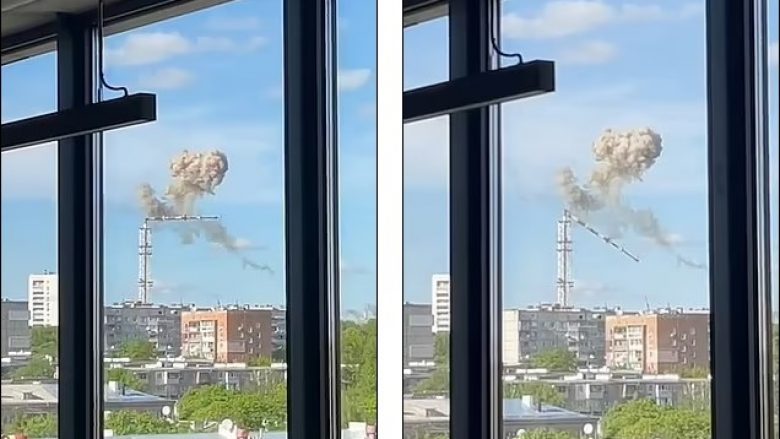 sulmet ruse momenti kur shembet kulla e televizionit ne qytetin e dyte me te madh te ukraines