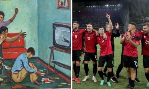 video kur nuk shkojne ne stadium rama ndan pamje nga ekspozita ne muzeun e futbollit gjerman mes pikturave eshte edhe ajo shqiptare