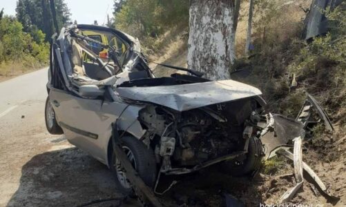 foto aksident i rende ne greqi humb jeten ne menyre tragjike i riu shqiptar pamjet e makines qe u perplas me pemen