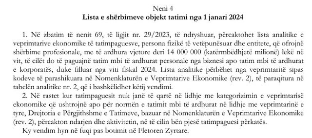 gjykata kushtetuese rrezon ligjin per tatimin mbi profesionet e lira