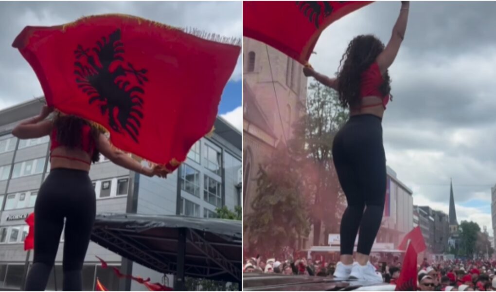 krenare qe jam shqiptare ish banorja e bbv hipen mbi makine dhe valevit flamurin kombetar ne mesin e mijera tifozeve ne dortmund video