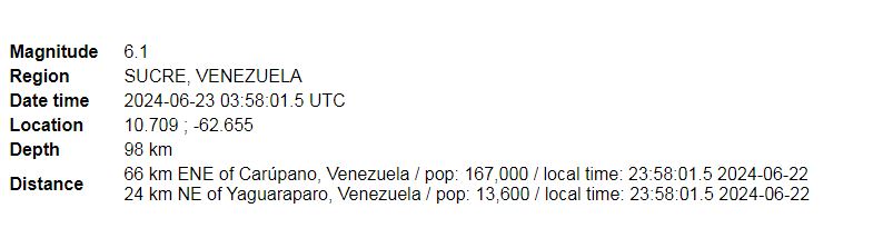 termeti me magnitude 6 1 rihter shkund venezuelen