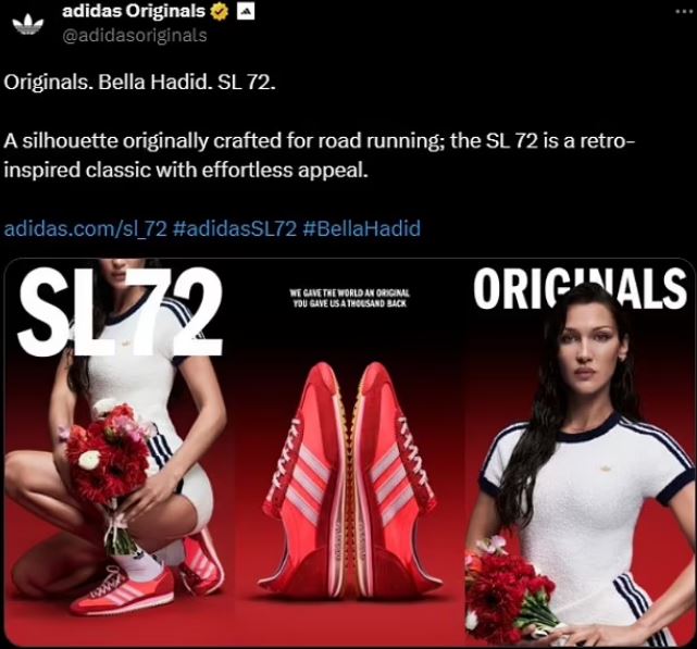 adidas fshin bella hadid nga reklama per atletet retro te dizajnuara per here te pare per olimpiaden e vitit 1972 ku terroristet vrane 11 izraelite