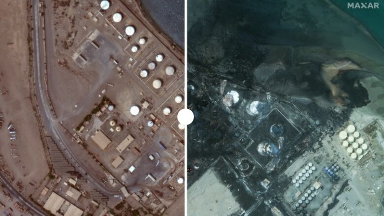 imazhe satelitore tregojne demet e shkaktuara ne fushat e naftes ne jemen pas sulmeve ajrore izraelite