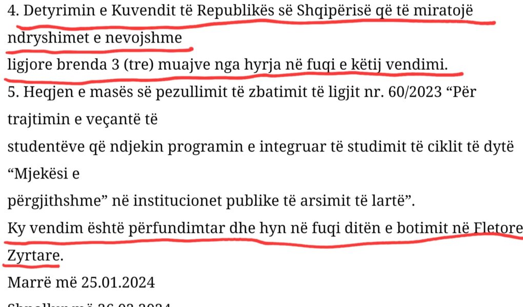 skandal kuvendin e mbajten hapur deri ne 29 korrik per 3 ministra vasili rilindja nuk zbatoi vendimin e kushtetueses per studentet e mjekesise