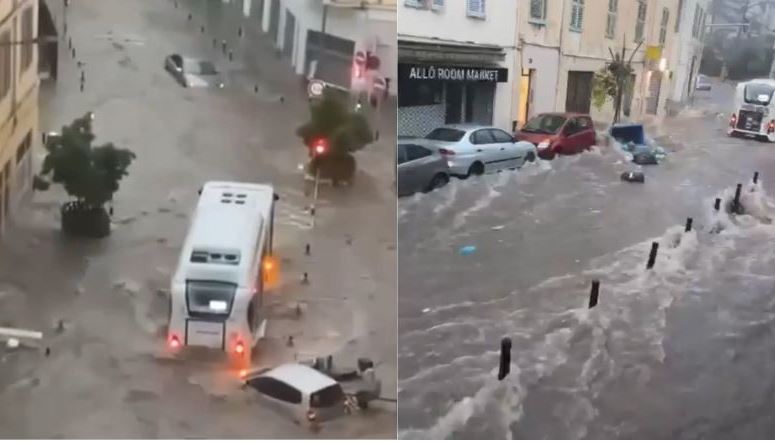 VIDEO/ Përmbytje masive në Kanë, vërshimet bllokojnë makinat në rrugë