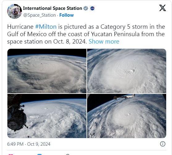 NASA ndan foto nga hapësira të uraganit Milton që goditi Floridan