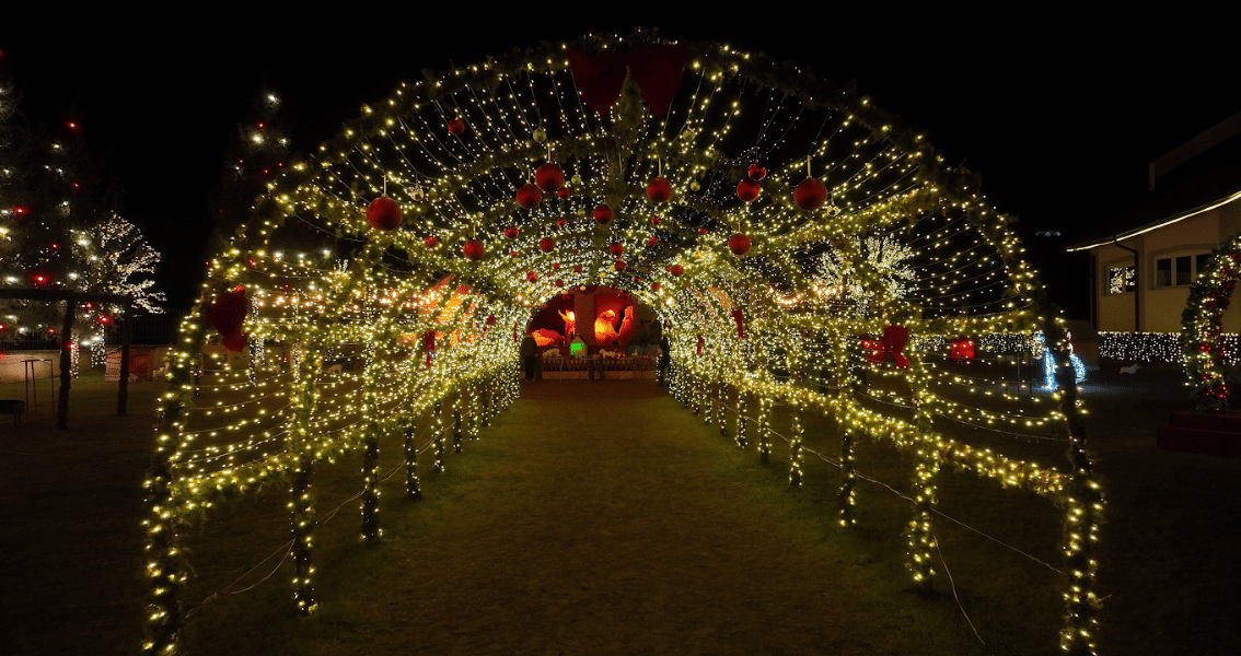 Christmas decorations at Pjetershan Catholic church in Kosovo in December 2024. Photo: BIRN